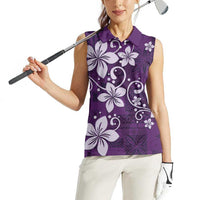 Plumeria Floral Tapa Pattern Amethyst Purple Women Sleeveless Polo Shirt LT01 - Polynesian Pride
