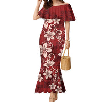 Plumeria Floral Tapa Pattern Oxblood Red Mermaid Dress LT01 Women Red - Polynesian Pride