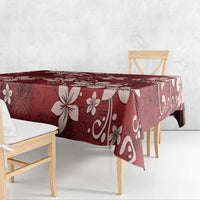 Plumeria Floral Tapa Pattern Oxblood Red Tablecloth
