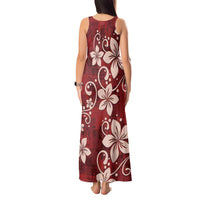 Plumeria Floral Tapa Pattern Oxblood Red Tank Maxi Dress