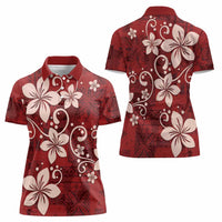 Plumeria Floral Tapa Pattern Oxblood Red Women Polo Shirt