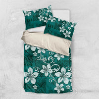 Plumeria Floral Tapa Pattern Crystal Teal Bedding Set LT01 US Twin 172cm x 218cm Teal - Polynesian Pride