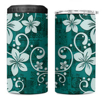 Plumeria Floral Tapa Pattern Crystal Teal 4 in 1 Can Cooler Tumbler