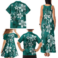 Plumeria Floral Tapa Pattern Crystal Teal Family Matching Tank Maxi Dress and Hawaiian Shirt LT01 - Polynesian Pride