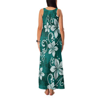 Plumeria Floral Tapa Pattern Crystal Teal Family Matching Tank Maxi Dress and Hawaiian Shirt LT01 - Polynesian Pride