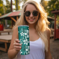 Plumeria Floral Tapa Pattern Crystal Teal Skinny Tumbler