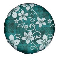 Plumeria Floral Tapa Pattern Crystal Teal Spare Tire Cover