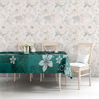 Plumeria Floral Tapa Pattern Crystal Teal Tablecloth