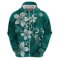 Plumeria Floral Tapa Pattern Crystal Teal Zip Hoodie LT01 - Polynesian Pride