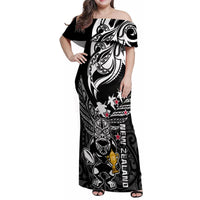 Custom New Zealand Silver Fern Rugby Family Matching Off Shoulder Maxi Dress and Hawaiian Shirt Aotearoa Champion 2023 World Cup LT01 Mom's Dress Black - Polynesian Pride