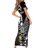 Custom New Zealand Silver Fern Rugby Family Matching Short Sleeve Bodycon Dress and Hawaiian Shirt Aotearoa Champion 2023 World Cup LT01 - Polynesian Pride