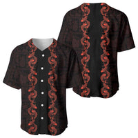 Hawaii Japan Koi Fish Red Baseball Jersey Tapa Pattern - Polynesian Pride