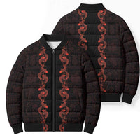 Hawaii Japan Koi Fish Red Bomber Puffer Jacket Tapa Pattern - Polynesian Pride
