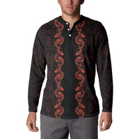 Hawaii Japan Koi Fish Red Button Sweatshirt Tapa Pattern - Polynesian Pride