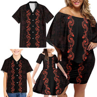 Hawaii Japan Koi Fish Red Family Matching Off Shoulder Short Dress and Hawaiian Shirt Tapa Pattern - Polynesian Pride
