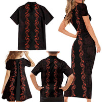Hawaii Japan Koi Fish Red Family Matching Short Sleeve Bodycon Dress and Hawaiian Shirt Tapa Pattern - Polynesian Pride