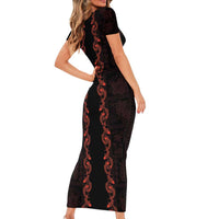 Hawaii Japan Koi Fish Red Family Matching Short Sleeve Bodycon Dress and Hawaiian Shirt Tapa Pattern - Polynesian Pride