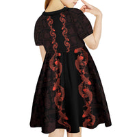 Hawaii Japan Koi Fish Red Kid Short Sleeve Dress Tapa Pattern - Polynesian Pride