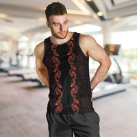 Hawaii Japan Koi Fish Red Men Tank Top Tapa Pattern - Polynesian Pride