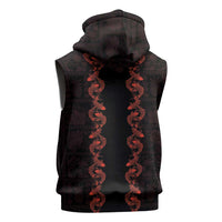 Hawaii Japan Koi Fish Red Sleeveless Hoodie Tapa Pattern - Polynesian Pride