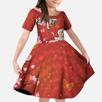 Hawaii Japan Cranes Sakura Flower Red Family Matching Off Shoulder Maxi Dress and Hawaiian Shirt Japan Heritage Spirit LT01 Daughter's Dress Red - Polynesian Pride