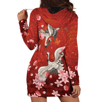 Hawaii Japan Cranes Sakura Flower Red Hoodie Dress Japan Heritage Spirit LT01 - Polynesian Pride
