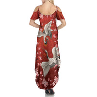 Hawaii Japan Cranes Sakura Flower Red Summer Maxi Dress Japan Heritage Spirit - Polynesian Pride