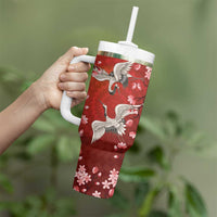 Hawaii Japan Cranes Sakura Flower Red Tumbler With Handle Japan Heritage Spirit - Polynesian Pride