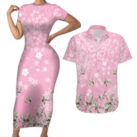 Cranes Sakura Floral Pink Pastel Couples Matching Short Sleeve Bodycon Dress and Hawaiian Shirt Hawaii Japan Culture LT01 Pink - Polynesian Pride