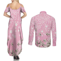 Cranes Sakura Floral Pink Pastel Couples Matching Summer Maxi Dress and Long Sleeve Button Shirt Hawaii Japan Culture LT01 - Polynesian Pride