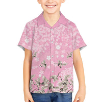 Cranes Sakura Floral Pink Pastel Family Matching Long Sleeve Bodycon Dress and Hawaiian Shirt Hawaii Japan Culture LT01 Son's Shirt Pink - Polynesian Pride