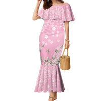 Cranes Sakura Floral Pink Pastel Family Matching Mermaid Dress and Hawaiian Shirt Hawaii Japan Culture LT01 Mom's Dress Pink - Polynesian Pride