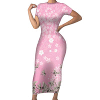 Cranes Sakura Floral Pink Pastel Family Matching Short Sleeve Bodycon Dress and Hawaiian Shirt Hawaii Japan Culture LT01 Mom's Dress Pink - Polynesian Pride