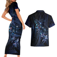 Personalised Matariki Paua Shell New Zealand Couples Matching Short Sleeve Bodycon Dress and Hawaiian Shirt Haka Dance At The Starry Night LT01 - Polynesian Pride
