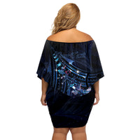 Personalised Matariki Paua Shell New Zealand Family Matching Off Shoulder Short Dress and Hawaiian Shirt Haka Dance At The Starry Night LT01 - Polynesian Pride