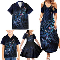 Personalised Matariki Paua Shell New Zealand Family Matching Summer Maxi Dress and Hawaiian Shirt Haka Dance At The Starry Night LT01 - Polynesian Pride