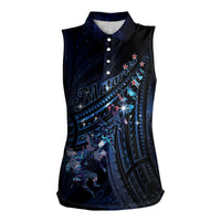 Personalised Matariki Paua Shell New Zealand Women Sleeveless Polo Shirt Haka Dance At The Starry Night LT01 Female Black - Polynesian Pride