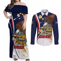 Personalized American Samoa Couples Matching Off Shoulder Maxi Dress and Long Sleeve Button Shirt Amerika Samoa Bald Eagle