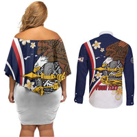 Personalized American Samoa Couples Matching Off Shoulder Short Dress and Long Sleeve Button Shirt Amerika Samoa Bald Eagle