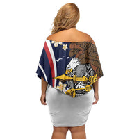 Personalized American Samoa Family Matching Off Shoulder Short Dress and Hawaiian Shirt Amerika Samoa Bald Eagle