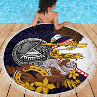 American Samoa Eagle Kava Bowl Beach Blanket Plumeria Polynesian Pattern