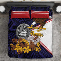 American Samoa Eagle Kava Bowl Bedding Set Plumeria Polynesian Pattern