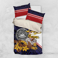 American Samoa Eagle Kava Bowl Bedding Set Plumeria Polynesian Pattern