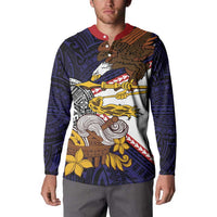 American Samoa Eagle Kava Bowl Button Sweatshirt Plumeria Polynesian Pattern