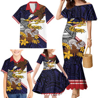 American Samoa Eagle Kava Bowl Family Matching Mermaid Dress and Hawaiian Shirt Plumeria Polynesian Pattern