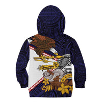 American Samoa Eagle Kava Bowl Kid Hoodie Plumeria Polynesian Pattern