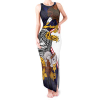 American Samoa Eagle Kava Bowl Tank Maxi Dress Plumeria Polynesian Pattern