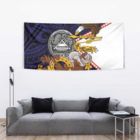 American Samoa Eagle Kava Bowl Tapestry Plumeria Polynesian Pattern