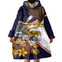 American Samoa Eagle Kava Bowl Wearable Blanket Hoodie Plumeria Polynesian Pattern