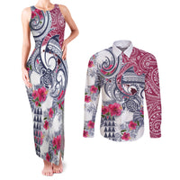 Hawaii Kakau Mix Paisley Pattern Couples Matching Tank Maxi Dress and Long Sleeve Button Shirt Polynesian Tropical Unique Style LT01 White - Polynesian Pride